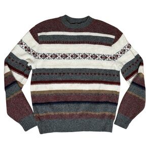 JANTZEN Vintage 90s Wool Blend Fair Isle Nordic Ski Stripe Crewneck Sweater USA